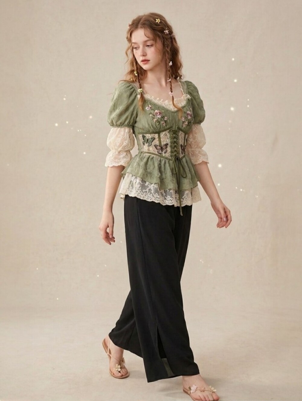 VTG Tradition Black Chiffon Split Palazzo Pants High Slit Wide Leg Size XL - Picture 9 of 9